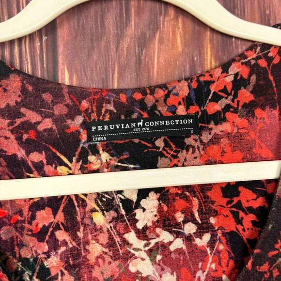 Peruvian Connection Long Sleeve Tunic Top Floral Print Stretch Size Small S - Picture 6 of 7